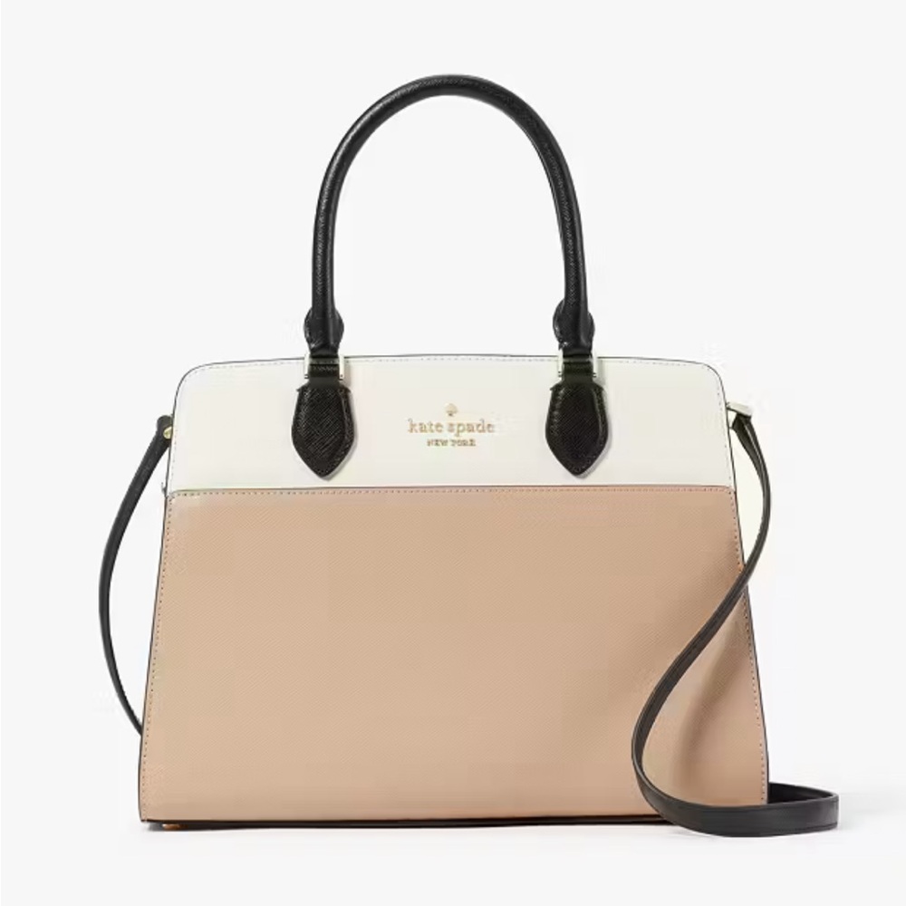 Kate Spade Tan and White purse: Madison Medium Satchel - brand new condition